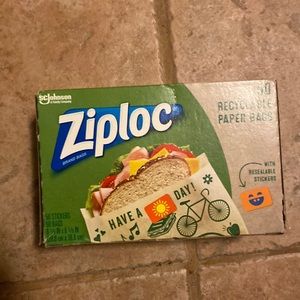 Paper bag with stickers and positive message for food joy for kids